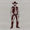 A western-themed graphic illustration of a cowboy in outline style.