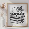 Beautiful Stylized Skull Design in Elegant Style A stylized illustration of a Gothic-style skull with intricate details and ornate patterns.