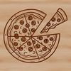 A stylized illustration of a classic pizza with toppings.