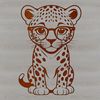 Whimsical Jaguar Design in SVG Format A large cat with a distinctive coat pattern wearing a pair of glasses in an SVG format.