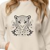 Whimsical Jungle Feline An illustration of a jaguar in a floral patterned environment.
