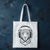 Wild Big Cat Silhouette with Headphones A close-up illustration of a jaguar's face with headphones on its ears, designed as vector art for various uses.
