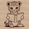 Majestic Jaguar Portrait with Book A vector illustration of a jaguar sitting on its haunches with a book in front of it.