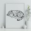 Vector Illustration of a Spotted Jaguar A sleek big cat with spotted fur lying on its side, depicted as a vector illustration.