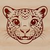 A detailed illustration of a jaguar's head, featuring sharp facial features and a distinctive coat pattern.