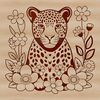 A sleek and powerful big cat with golden fur and black spots, set against a simple white background.