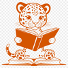 Whimsical Jaguar Scene An illustration of a big cat reading a book in a natural environment.