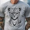 Feline Face with a Twist A detailed illustration of a jaguar's face with glasses on.