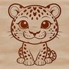 A close-up illustration of a jaguar's face with distinctive spots and whiskers.