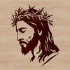 A digital illustration of Jesus Christ's head in a neutral, artistic style.