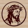 A vector illustration of a traditional depiction of Jesus Christ's head, suitable for various uses in graphic design.