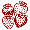 Beautiful Strawberry SVG Design A digital illustration of a ripe strawberry with seeds and green leaves.