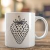 Simple Strawberry Graphic Design A simple illustration of a ripe strawberry with green leaves and stem.
