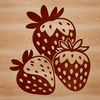 Ripe Strawberry Close-Up Design A close-up illustration of a ripe strawberry with green leaves.