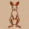 A simple line drawing of a cute kangaroo in a playful pose.