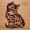 A sitting cat with soft fur and a playful expression.