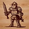 Scalable Knight Character Design A detailed knight character designed as a scalable vector graphic, ideal for use with cutting machines or in digital artwork.
