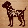 A standing Labrador Retriever with ornate details, suitable as a digital template or vector design.