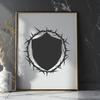 Thorned Defensive Emblem in Vector Format A protective shield with sharp thorns around the edges, suitable for various design applications.