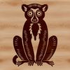 A colorful illustration of a small primate, identified as a lemur, in a playful pose.