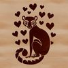 A lemur's face with heart-shaped eyes and mouth, set against a simple background.