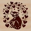 A lemur is shown with heart symbols on its fur in this vector design.