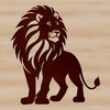 Regal Lion Vector Graphics A majestic standing lion with tawny fur and shaggy mane, depicted in vector format.