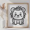 Simple line drawing of a lion sitting on the ground, suitable for use in vector art and design projects.