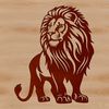 Close-up illustration of a standing lion with a golden mane, in vector format.