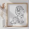 Majestic Lion Portrait in Vector Art A regal big cat sitting on its haunches, depicted in detailed vector art.