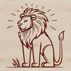 A sitting African lion with a bold mane, depicted in vector format.