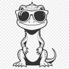 Lizard with Shades Rocking a Cool Pose A colorful lizard wearing sunglasses posing on a rock, suitable for clip art and design projects.