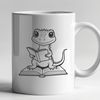 Cartoon Lizard Reading Book SVG A cartoon lizard sitting on a rock, holding a book in its claws.