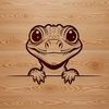 A reptile peeks out from behind a rock in this vector illustration.