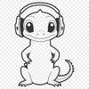 Lizard Clip Art Design A colorful illustration of a reptile lizard sitting on a surface with headphones nearby.
