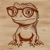 A reptile wearing glasses, illustrated in vector art.