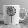 A vector graphic representation of a single lollipop with colorful stripes and a stick handle.
