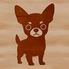 A simple line drawing of a small dog breed, specifically a Chihuahua.
