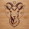 Love Heart Goat Clip Art SVG A vector illustration of a goat with love hearts surrounding it.