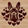 Loving Great Dane Silhouette Large breed dog, specifically a Great Dane, depicted with love hearts.