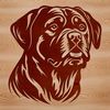 Rottweiler Head Study in Vector Format A close-up portrait of a Rottweiler's head, showcasing its distinctive breed features.