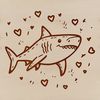 A digital illustration of a shark with love hearts integrated into its design.