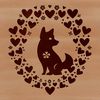 A sitting Shiba Inu dog with heart accents.