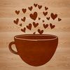 A stylized cup design featuring love hearts, suitable for vector art and digital cutting machines.