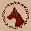 Regal Canine Companion Clip Art A regal Great Dane breed dog with heart shapes integrated into its fur, suitable for pet owners and designers.