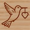Stylized Hummingbird in Flight with Hearts A vibrant illustration of a hummingbird in flight, featuring stylized hearts surrounding its body.