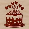 A colorful birthday cake with red love hearts and candles, perfect for a celebration.