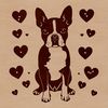 Boston Terrier Love Symbol A cute Boston Terrier sitting on the floor with love hearts surrounding its body.