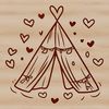 Whimsical Camping Tent Illustration A colorful illustration of a teepee-style tent with love hearts scattered around it, perfect for outdoor enthusiasts.