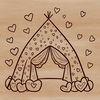 Simple tent illustration with heart decorations, suitable for outdoor-themed designs and crafts.